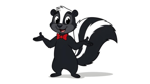 Cartoon Skunk Character Wearing a Red Bow Tie, Standing with Open Arms