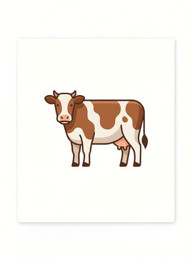 Clean vector illustration of a brown and white spotted dairy cow, representing farm life and agriculture. A stylized animal graphic perfect for modern design projects