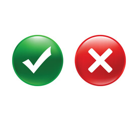 Glossy green check mark and red cross icons in shiny circles for approval and rejection.
