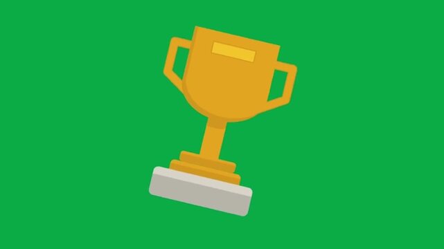 Golden trophy cup animated icon moving on green screen for success and award clips