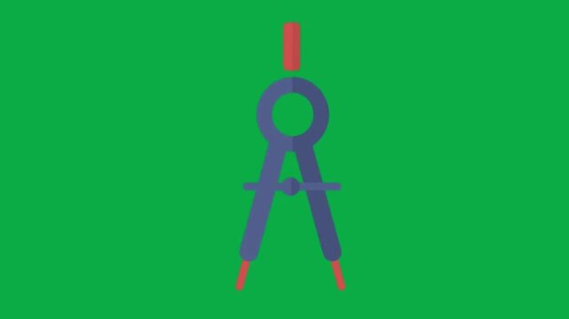 Drawing compass tool animation for architecture and geometry on green background