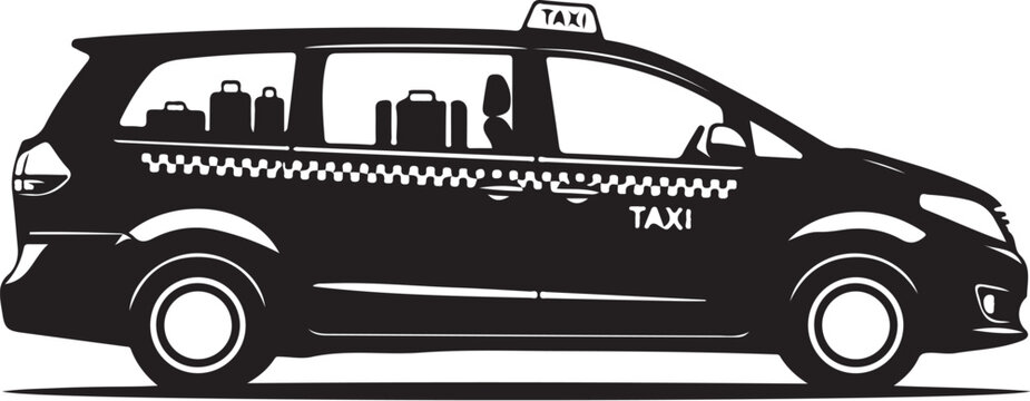Black taxi van silhouette, vector illustration, transportation icon, luggage transport