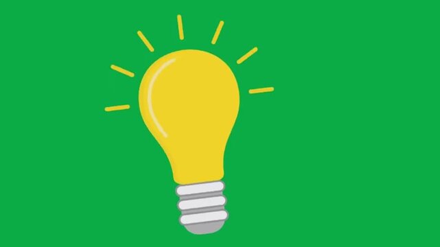 Glowing yellow light bulb animation on green screen for creative idea concept
