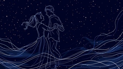 Naklejka premium Elegant couple dancing in a cosmic dreamscape