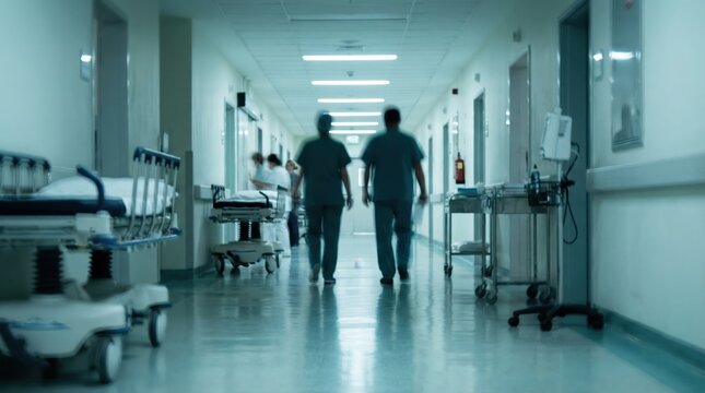 Blurred Hospital Hallway With Medical Staff