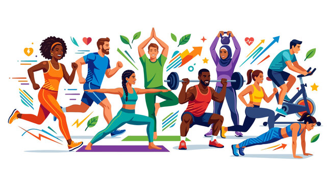 Diverse Group of People Exercising Together.