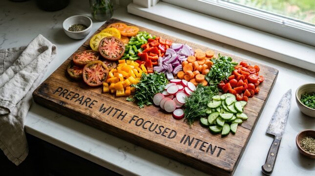 Wooden Cutting Board With Fresh Vegetables Prepared