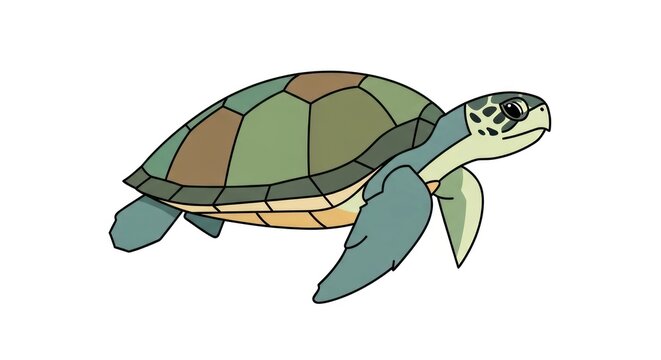 Sea turtle illustration, cartoon style drawing of marine animal swimming in ocean. Nature and wildlife art.