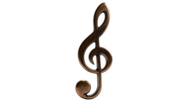 Bronze treble clef symbol a musical note, isolated on transparent background