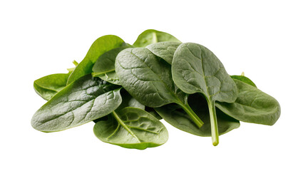 Pile of fresh green spinach leaves, isolated on transparent background © Nicolae
