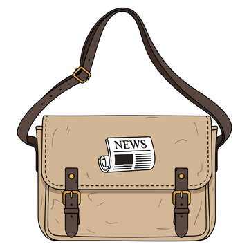Vintage Canvas Messenger Bag With Newspaper Patch Vector Illustration