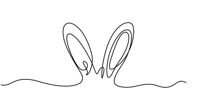 bunny ears continuous one line drawing animation, Animated do-it-yourself drawing of one continuous line of bunny ears on a white background. Easter design in simple linear style. Animation of bunny