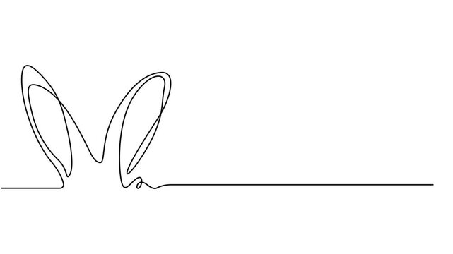 bunny ears continuous one line drawing animation, Animated do-it-yourself drawing of one continuous line of bunny ears on a white background. Easter design in simple linear style. Animation of bunny