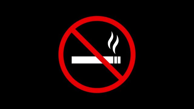No smoking sign animation. No Smoking Sign Symbol with Cigarette Icon and Prohibition Red Cross Sign. Clear prohibition sign warns against smoking, promoting healthy environments and public spaces. 4k
