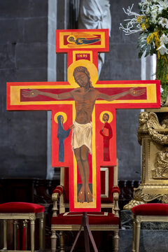 Taize cross in Saint Sulpice church, Paris, France