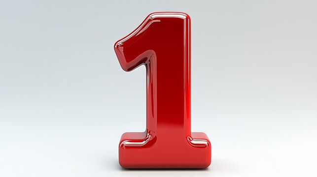 A shiny red number one standing alone on a plain white background