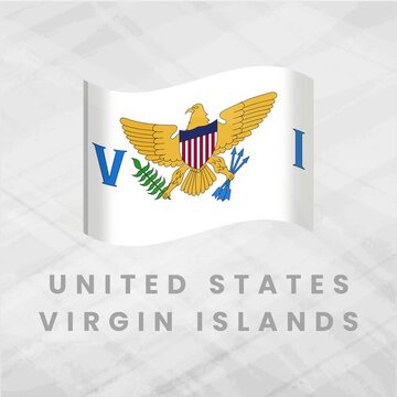 United States Virgin Islands Waving Flag; USVI National Symbol 3D Illustration on Grey Background