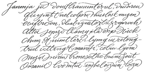 Naklejka premium Vintage handwritten calligraphy script texture background with ornate cursive ink lettering vector illustration for historical design projects