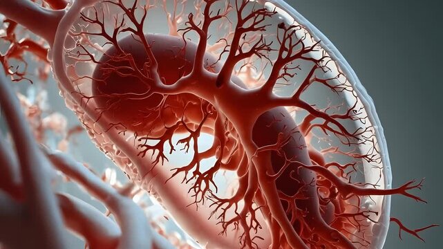 Scientific CGI visualization with realistic tissue texture and volumetric lighting, ideal for healthcare, anatomy, nephrology, and medical education use.