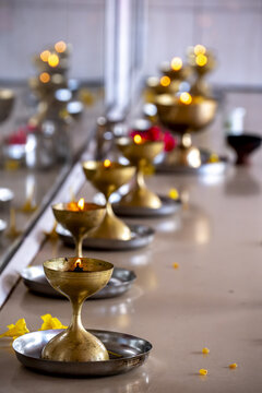 Lamps offered to murthis in Maheswarnath Mandir hindu temple, Triolet, Mauritius