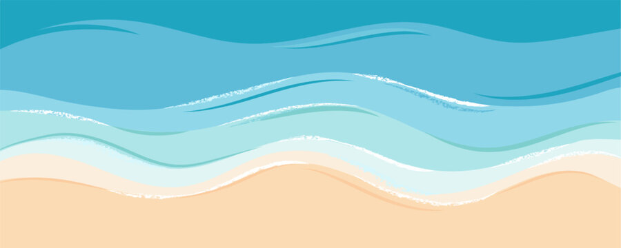 Seashore sea vector and view coastline aerial with wave top abstract. Blue illustration landscape and background texture design with water sky beach. Summer seashore banner and paper view art.