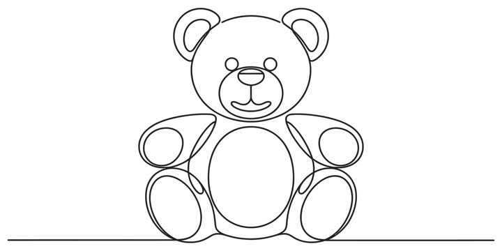 A minimalist black and white line art illustration of a cute sitting teddy bear for coloring Vector, illustration