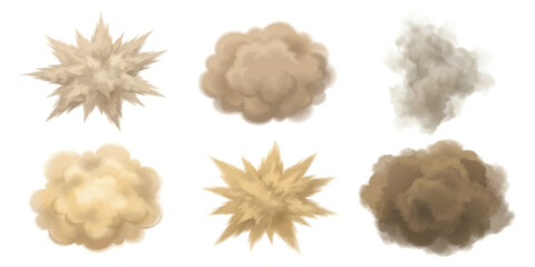Set of cartoon smoke clouds and explosion effects vector illustration for game design and motion graphics projects © ZenVectors