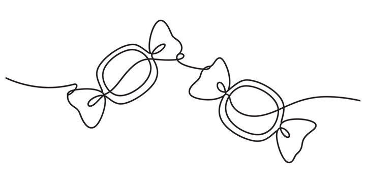 A minimalist single line drawing illustration depicting two wrapped candies on a white background Vector, illustration