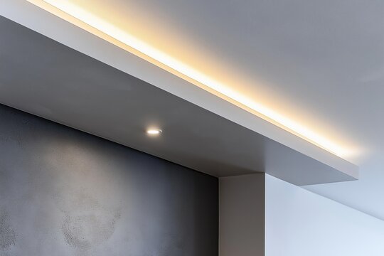Contemporary architecture featuring LED strip lights and recessed spotlights creating indirect, warm illumination in a modern interior