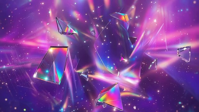 Holographic background with glass shards. Rainbow reflexes in pink and purple color. Abstract trendy pattern. Texture with magical effect.

