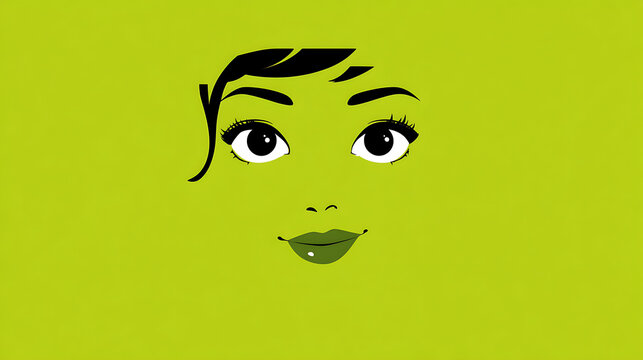 A stylized cartoon face with green skin and makeup on a green background