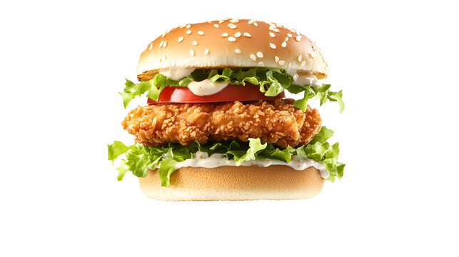 Crispy chicken burger with lettuce and tomato
