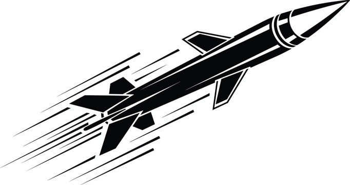 Military Ballistic Missile Launch Vector Illustration with High Speed Motion Lines for Defense, War Conflict, Aerospace Technology, and Modern Weaponry Design