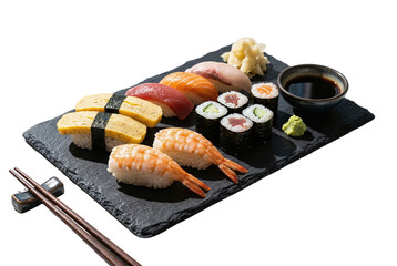 Premium sushi assortment set on slate platter © PEE PHIBAN