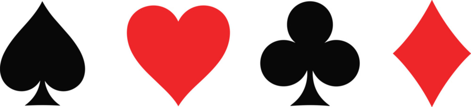 Playing card suit icon collection with spade heart club diamond gambling casino poker artwork, vector template set