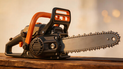 Fototapeta premium Chainsaw on wooden surface