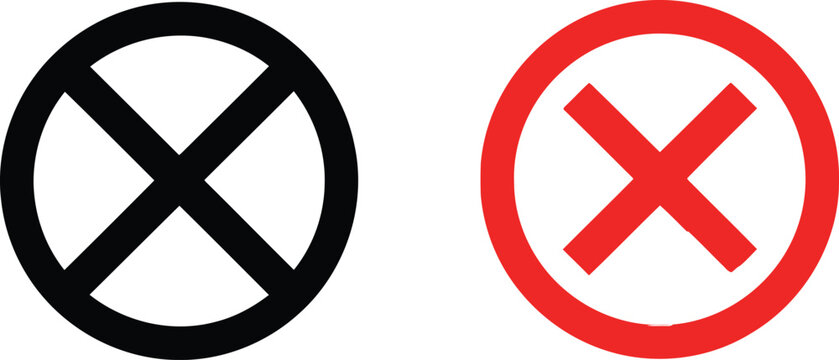 Two circular prohibition symbols with different colored outlines and crosses. Vector