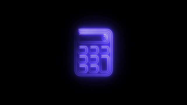 Glowing neon blue color calculator icon animation business finance mathematic education accounting sign symbol on black background