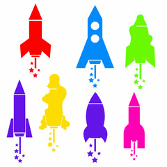 Fototapeta premium Colorful Rockets Launching into Space, Vector Graphics