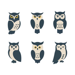 Obraz premium Cute Owl Collection: Six Adorable Cartoon Birds with Big Eyes