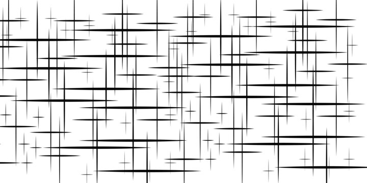 Black cross hatch seamless texture. Straight line repeated pattern surface. Rough sackcloth fabric background. Crosshatch linen canvas burlap overlay wallpaper. Vector textile backdrop