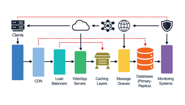 Modern cloud based technology infrastructure diagram for web applications