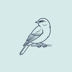 Obraz premium Minimalist Line Art Sparrow Perched on Branch, Simple Bird Illustration, Vector Icon
