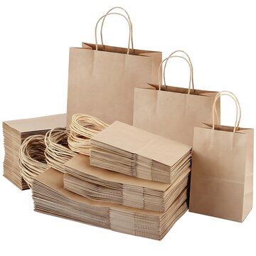 Brown paper bags and wicker handles isolated on white background