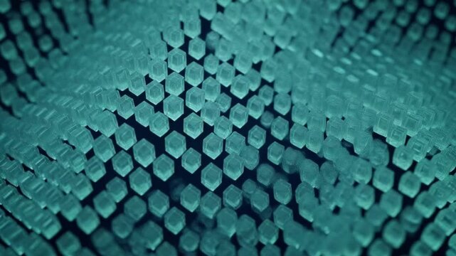 Abstract data visualization: glowing crystal cubes floating in a wave formation for cloud computing.