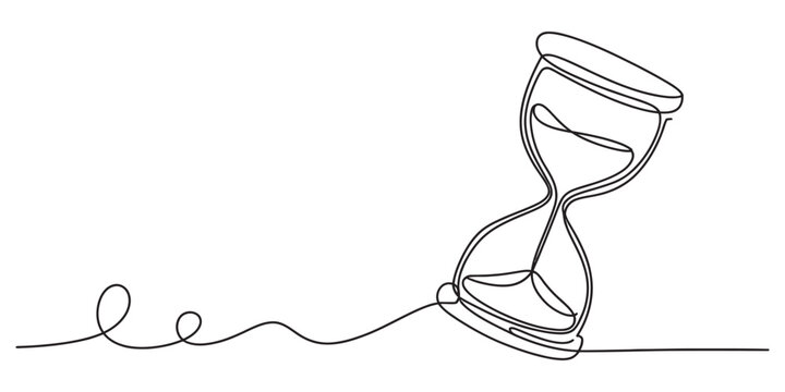 A single continuous line drawing of an hourglass representing the concept of passing time today. Vector, illustration