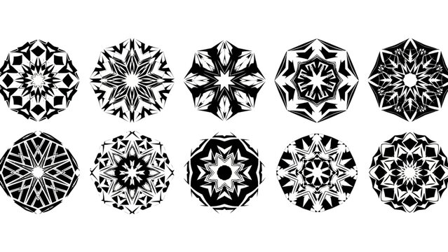 Set of 10 Black Grunge Mandala Graphics on White Background