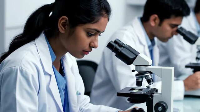 Young Indian Scientists Conduct Research in a Modern Laboratory.