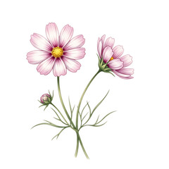 Fototapeta premium Pink watercolor Cosmos Flowers on Transparent Background