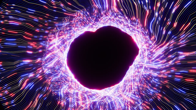 Wormhole expanding in space time continuum showing vibrant colors, a concept of time travel and interstellar exploration